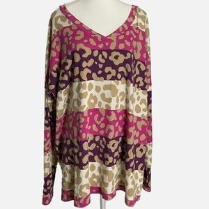 Sew in Love Striped Animal Print Long Sleeve V-Neck Top